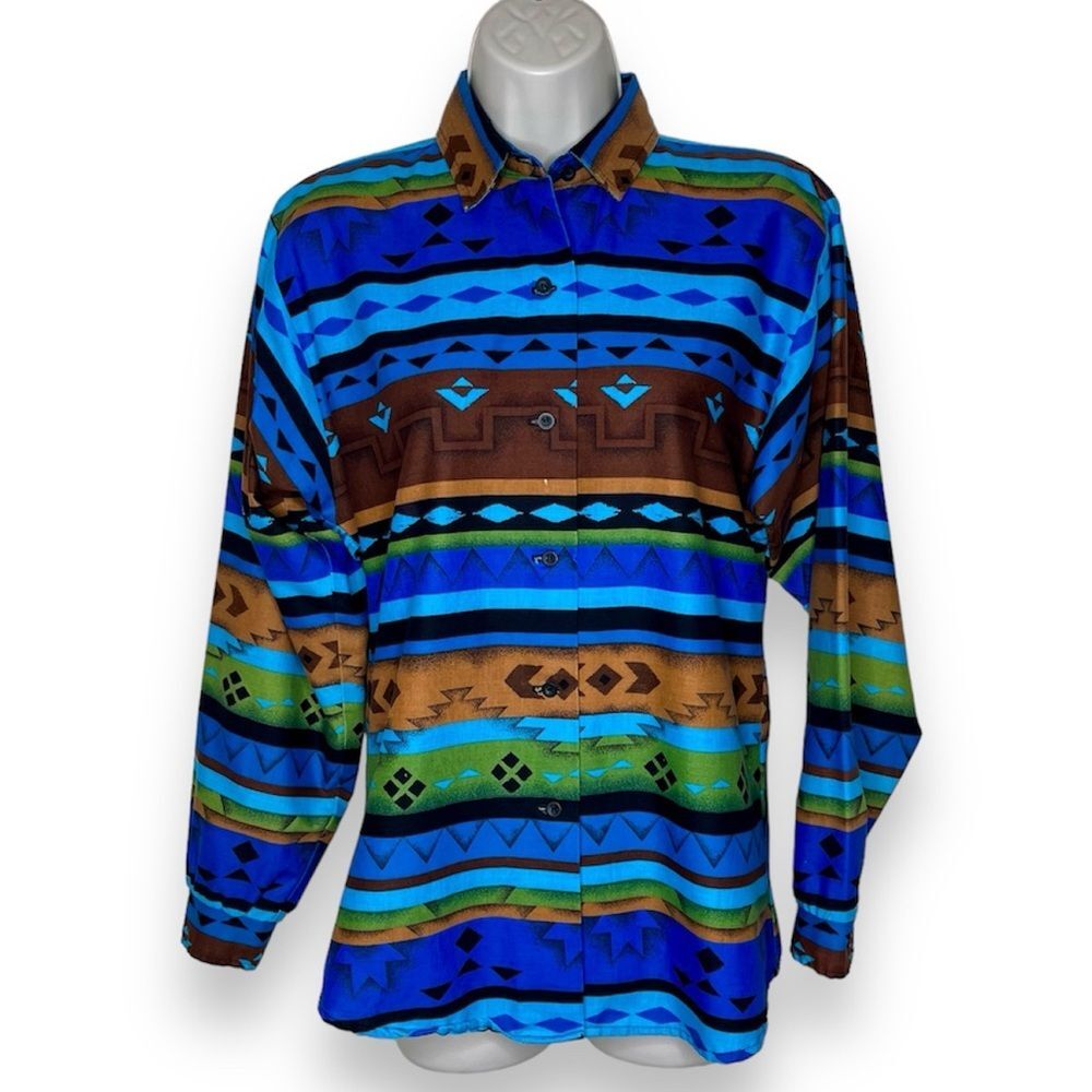 Vintage Roper Southwestern Button Front Long Sleeve Western Shirt Women Small